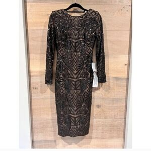 DRESS THE POPULATION Emery Long Sleeve Sequin Cocktail black Dress size L